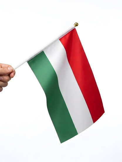 Ünnepi magyar zászló kézben